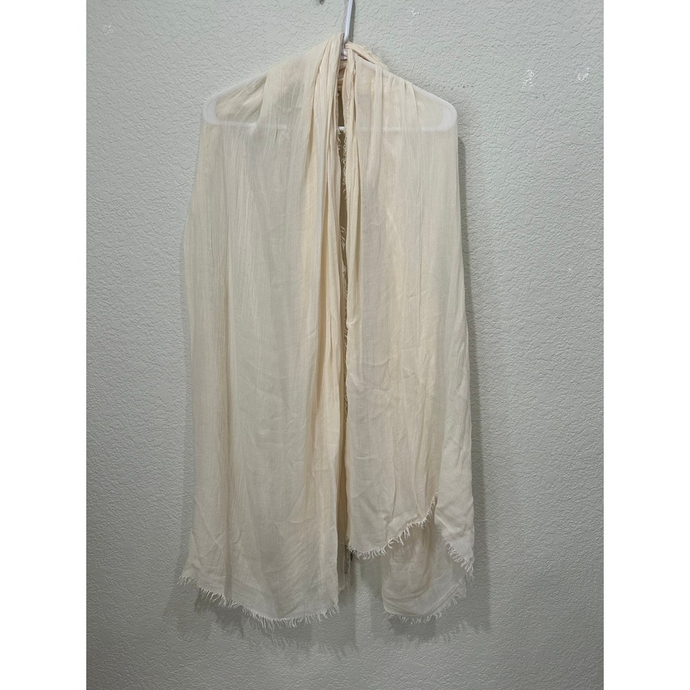 Chic Womens Cream Viscose Gauze Scarf Frayed Edge Lightweight Wrap Shawl